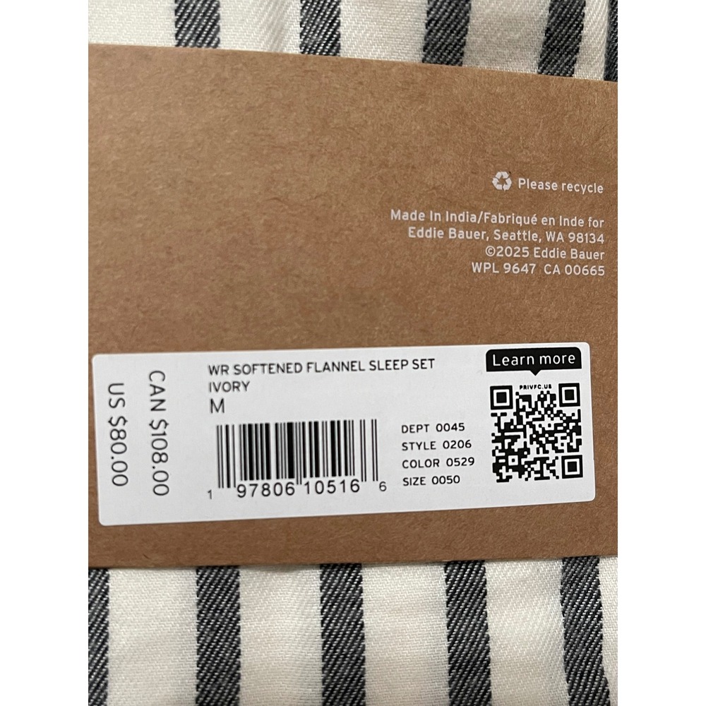 EDDIE BAUER 2-Piece Flannel Sleep Short Set Ivory Striped Medium NEW Lounge Soft - Picture 6 of 6